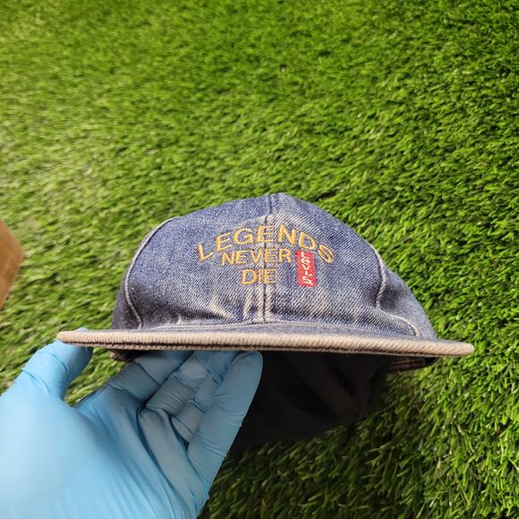 VTG 90s Levi's "Legends Never Die" Embroidered Faded Denim Dad Hat Baseball Cap - Picture 5 of 12